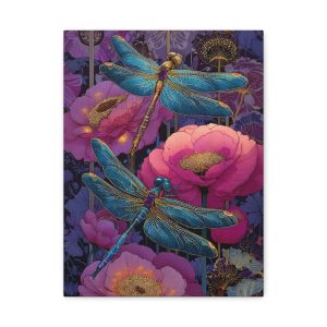 Blue-Pink Dragonflies Canvas Art Print - Available in 8 sizes
